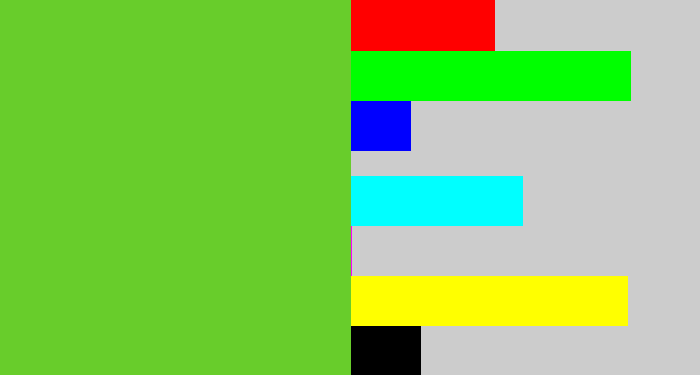 Hex color #68cd2b - apple green