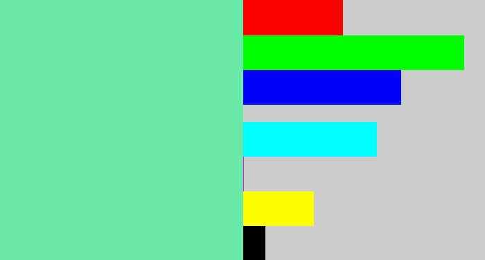 Hex color #68e9a5 - light greenish blue