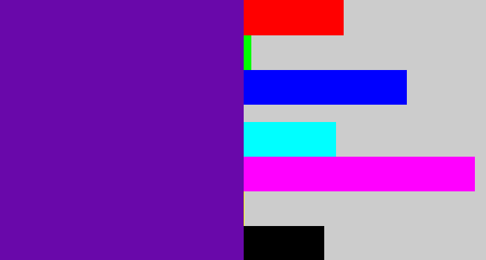 Hex color #6908aa - purple