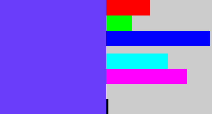 Hex color #693dfa - purpleish blue