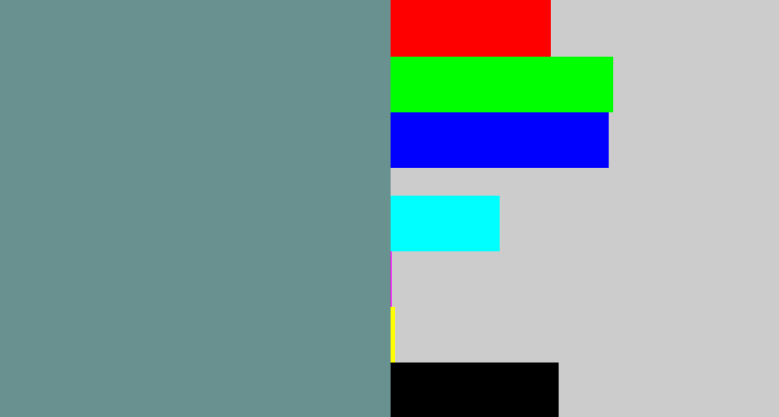 Hex color #69918f - bluish grey