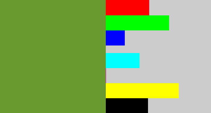 Hex color #699a2f - moss green