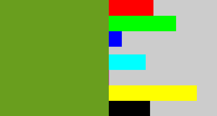 Hex color #699e1e - mossy green