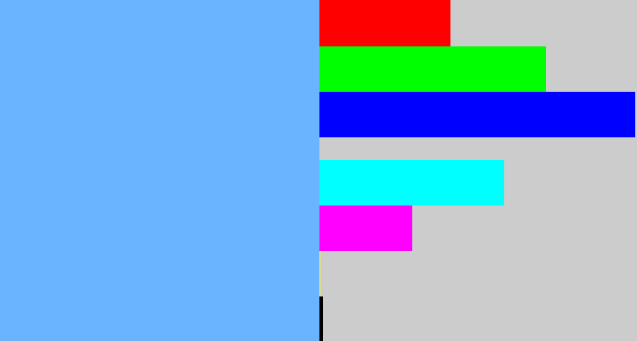 Hex color #69b4fd - sky blue