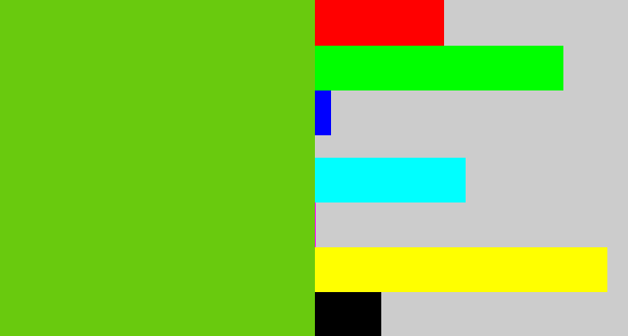 Hex color #69ca0e - frog green
