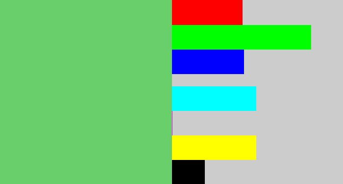Hex color #69cf6a - soft green