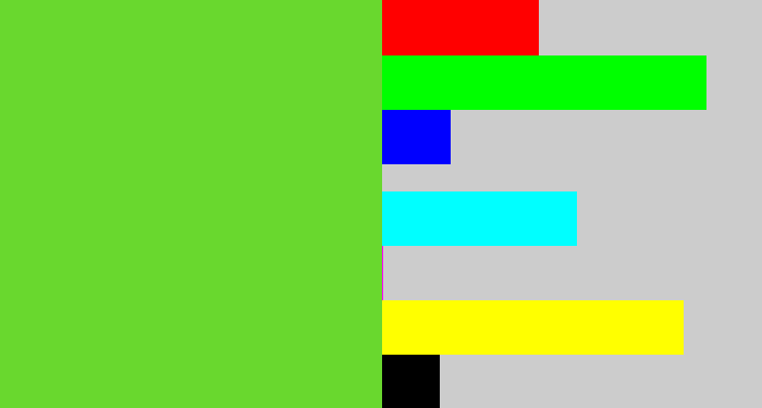 Hex color #69d82e - toxic green