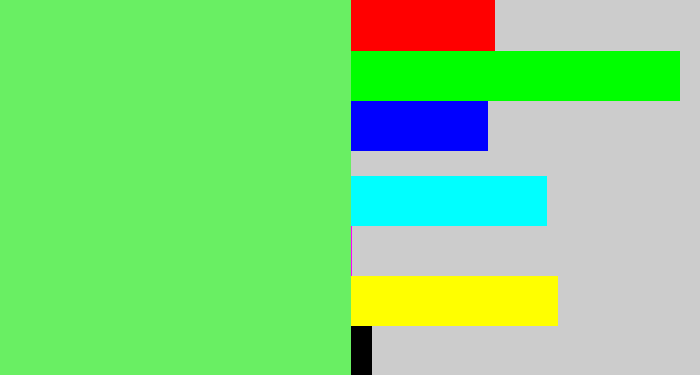 Hex color #69ef63 - lightish green
