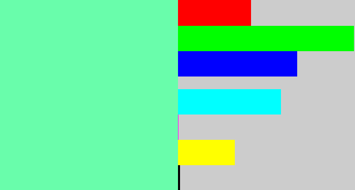 Hex color #69fdab - light greenish blue