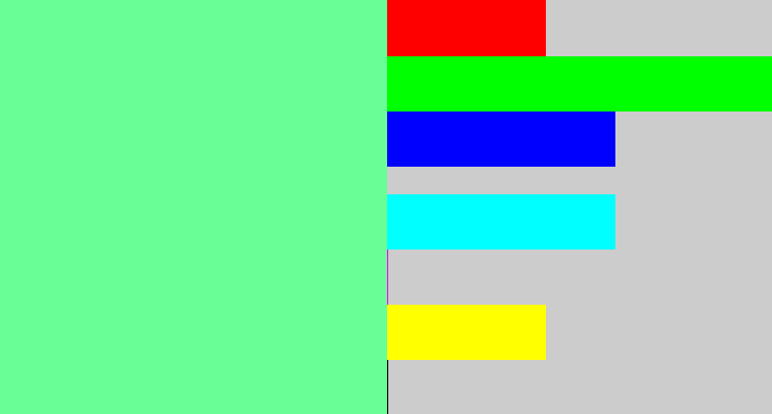 Hex color #69fe96 - light bluish green