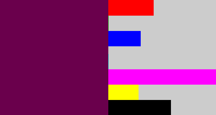 Hex color #6a004c - rich purple