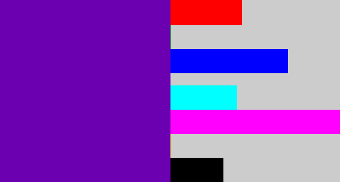 Hex color #6a00af - violet blue