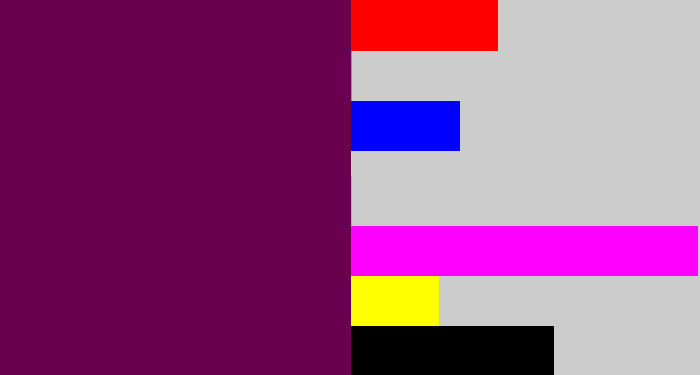 Hex color #6a014f - rich purple