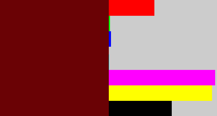 Hex color #6a0205 - blood