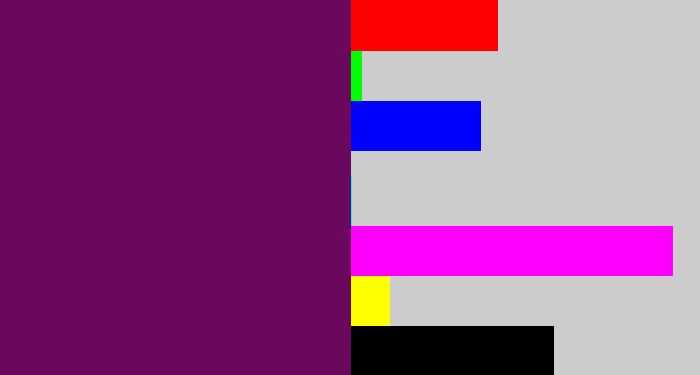 Hex color #6a085e - rich purple