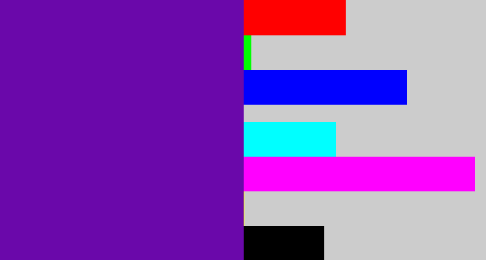 Hex color #6a08aa - purple