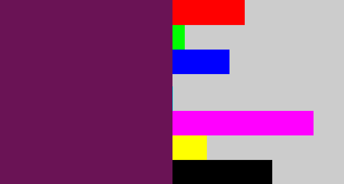 Hex color #6a1355 - grape purple
