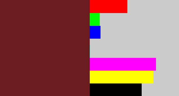 Hex color #6a1c1f - maroon
