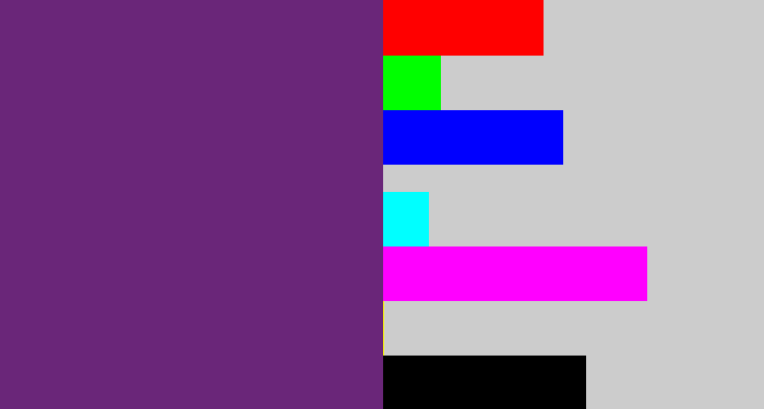 Hex color #6a2679 - darkish purple
