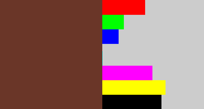 Hex color #6a3628 - purple brown