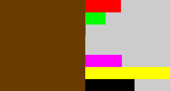 Hex color #6a3c00 - brown