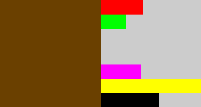 Hex color #6a4000 - brown