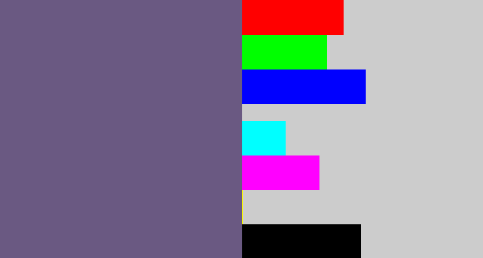Hex color #6a5982 - purplish grey