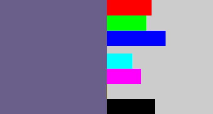 Hex color #6a5e8b - purplish grey
