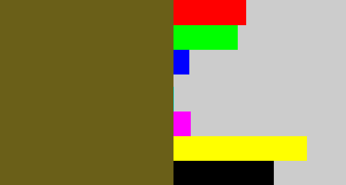 Hex color #6a5f18 - greenish brown