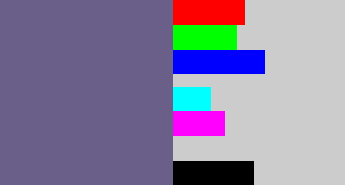 Hex color #6a5f88 - purplish grey