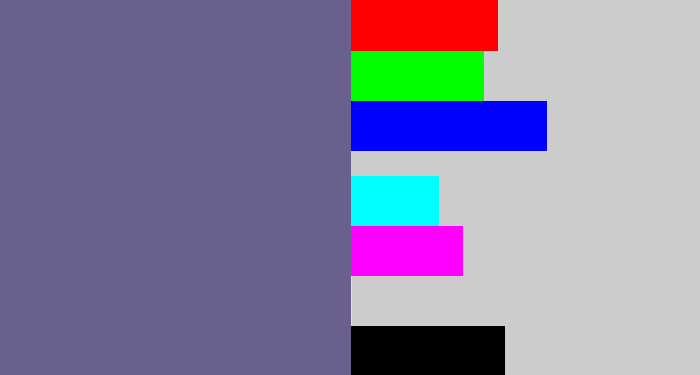 Hex color #6a608e - purplish grey