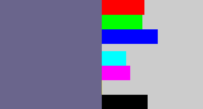 Hex color #6a658c - purplish grey
