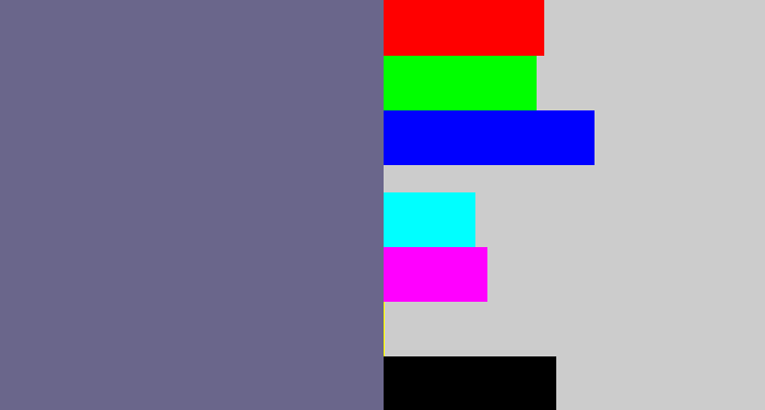 Hex color #6a668b - purplish grey
