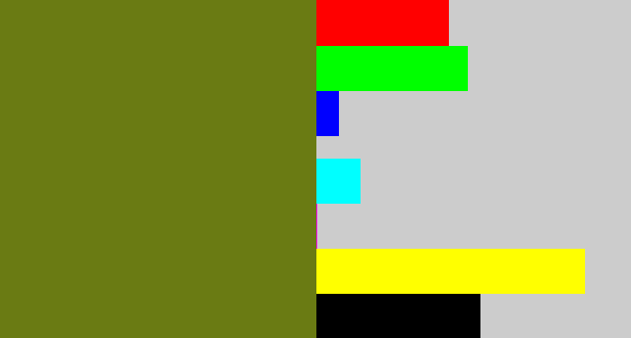 Hex color #6a7b13 - murky green