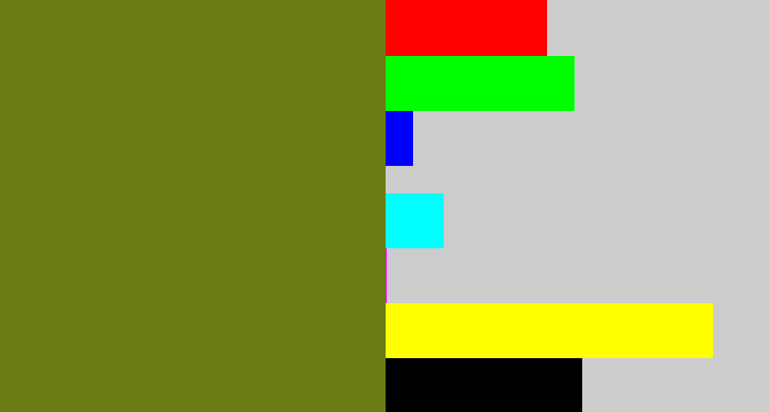 Hex color #6a7c12 - murky green