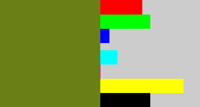 Hex color #6a7f16 - murky green