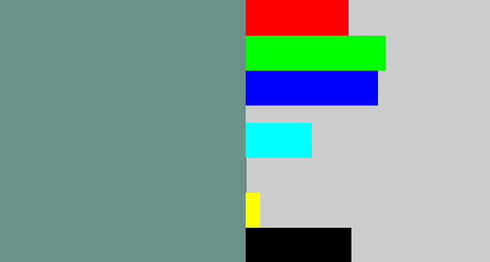 Hex color #6a9289 - grey teal