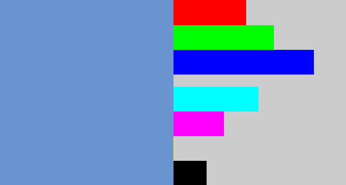 Hex color #6a94cf - faded blue
