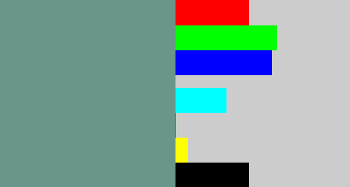 Hex color #6a958b - grey teal