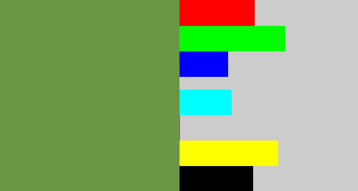 Hex color #6a9644 - flat green