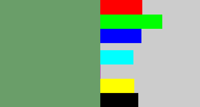Hex color #6a9e69 - dull green