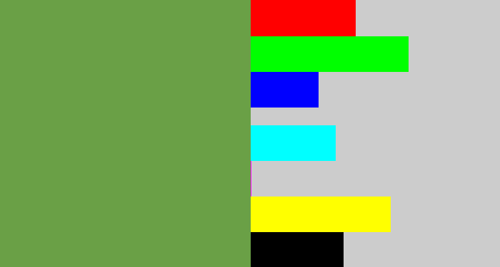 Hex color #6aa046 - flat green