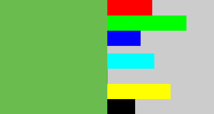 Hex color #6abc4e - turtle green