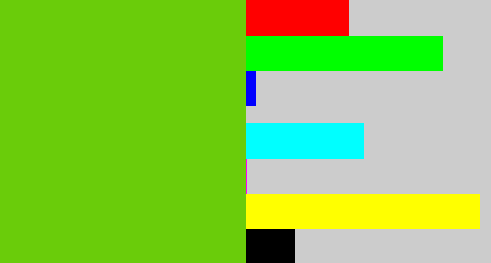 Hex color #6acc0a - frog green