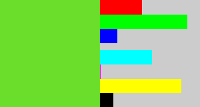Hex color #6ade2b - toxic green