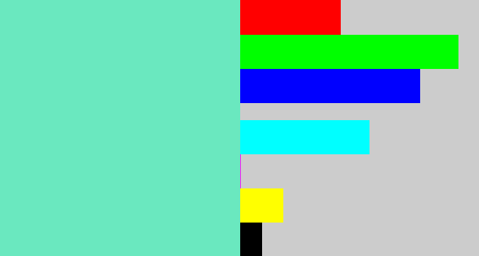 Hex color #6ae8bf - light greenish blue