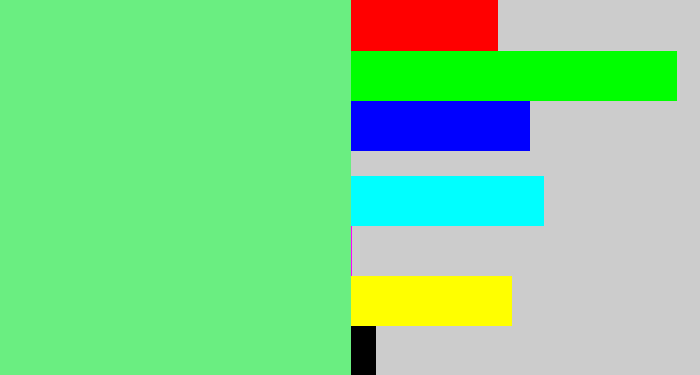 Hex color #6aee81 - lightgreen