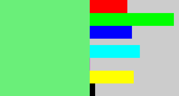 Hex color #6aef79 - lightgreen