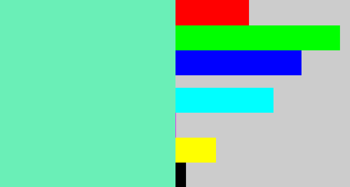 Hex color #6aefb7 - light greenish blue