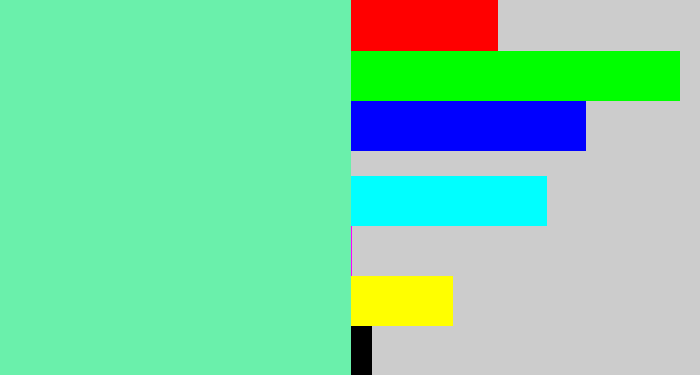 Hex color #6af0ab - light greenish blue